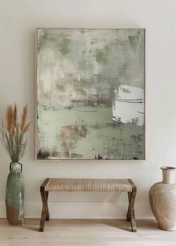 Green Minimalist Wall Art,Light green Abstract Painting - Image 4